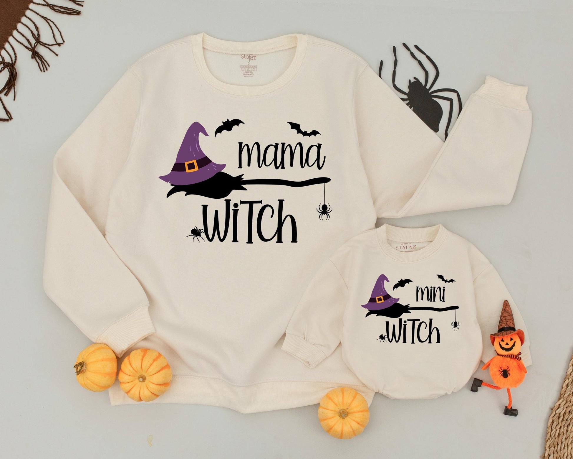 Mama Witch & Mini Witch Retro Halloween Matching Sweatshirts  