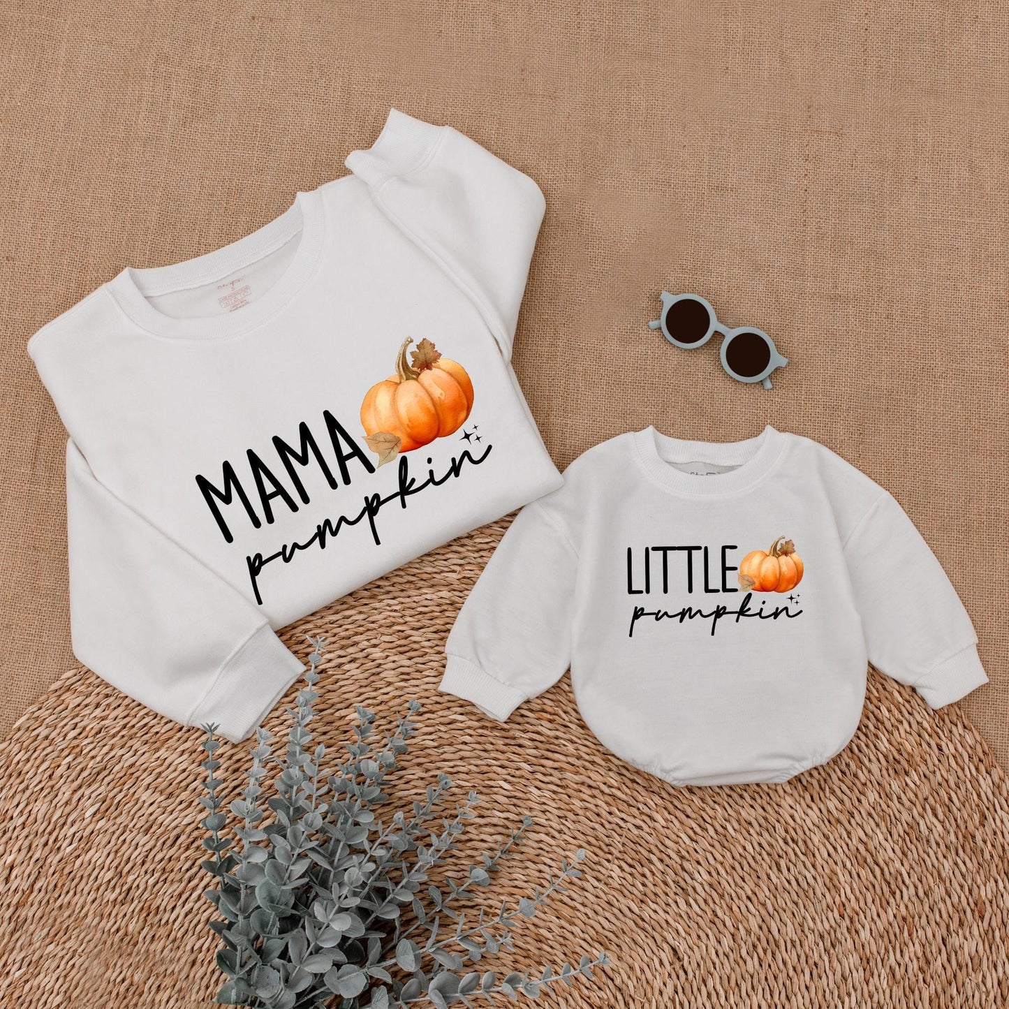 Cozy Fall Family Outfits: Matching Pumpkin Sweatshirts & Romper