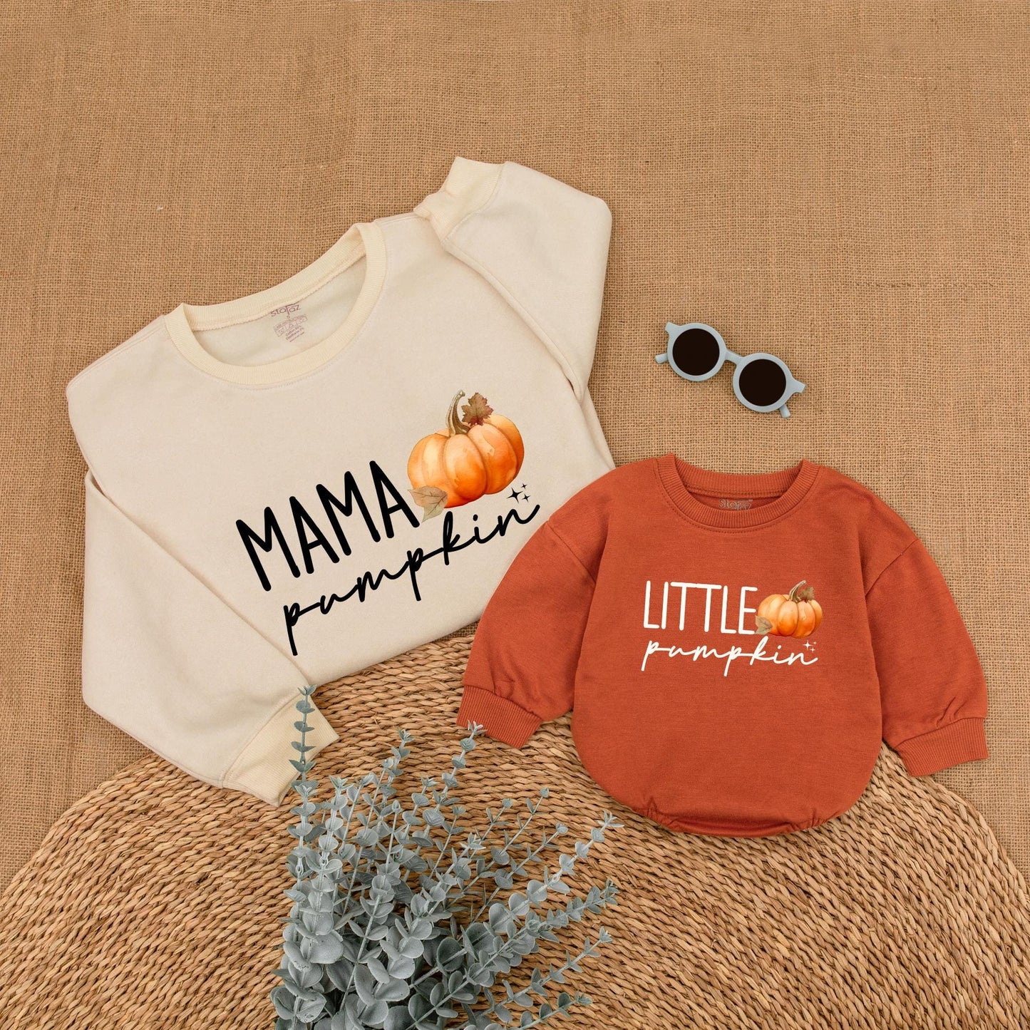 Cozy Fall Family Outfits: Matching Pumpkin Sweatshirts & Romper