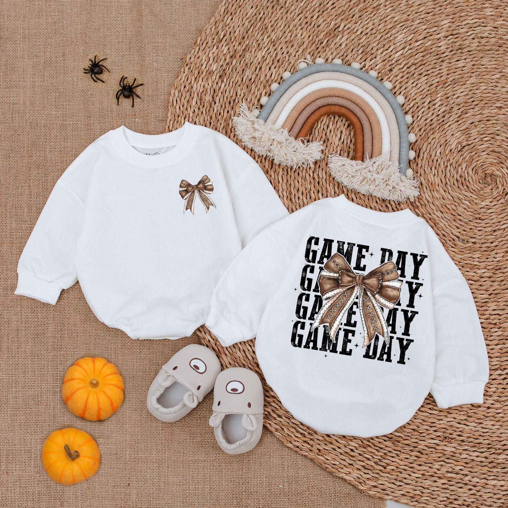 Football Baby Romper & Bow Jumpsuit for Gameday Kids Gift
