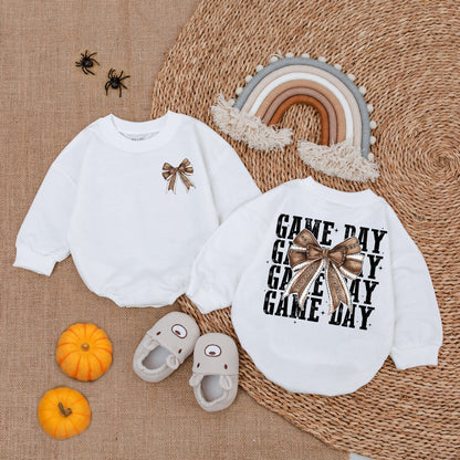 Football Baby Romper & Bow Jumpsuit for Gameday Kids Gift