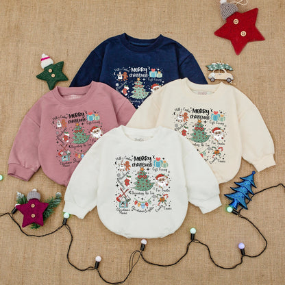 Santa Baby Retro Christmas Tree Romper – Cozy Holiday Outfit