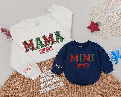 Mama & Mini Claus Sweatshirts, Retro Christmas Family Gift Shirt