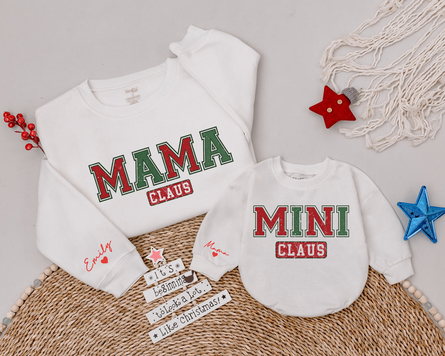 Mama & Mini Claus Sweatshirts, Retro Christmas Family Gift Shirt