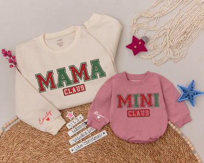 Mama & Mini Claus Sweatshirts, Retro Christmas Family Gift Shirt