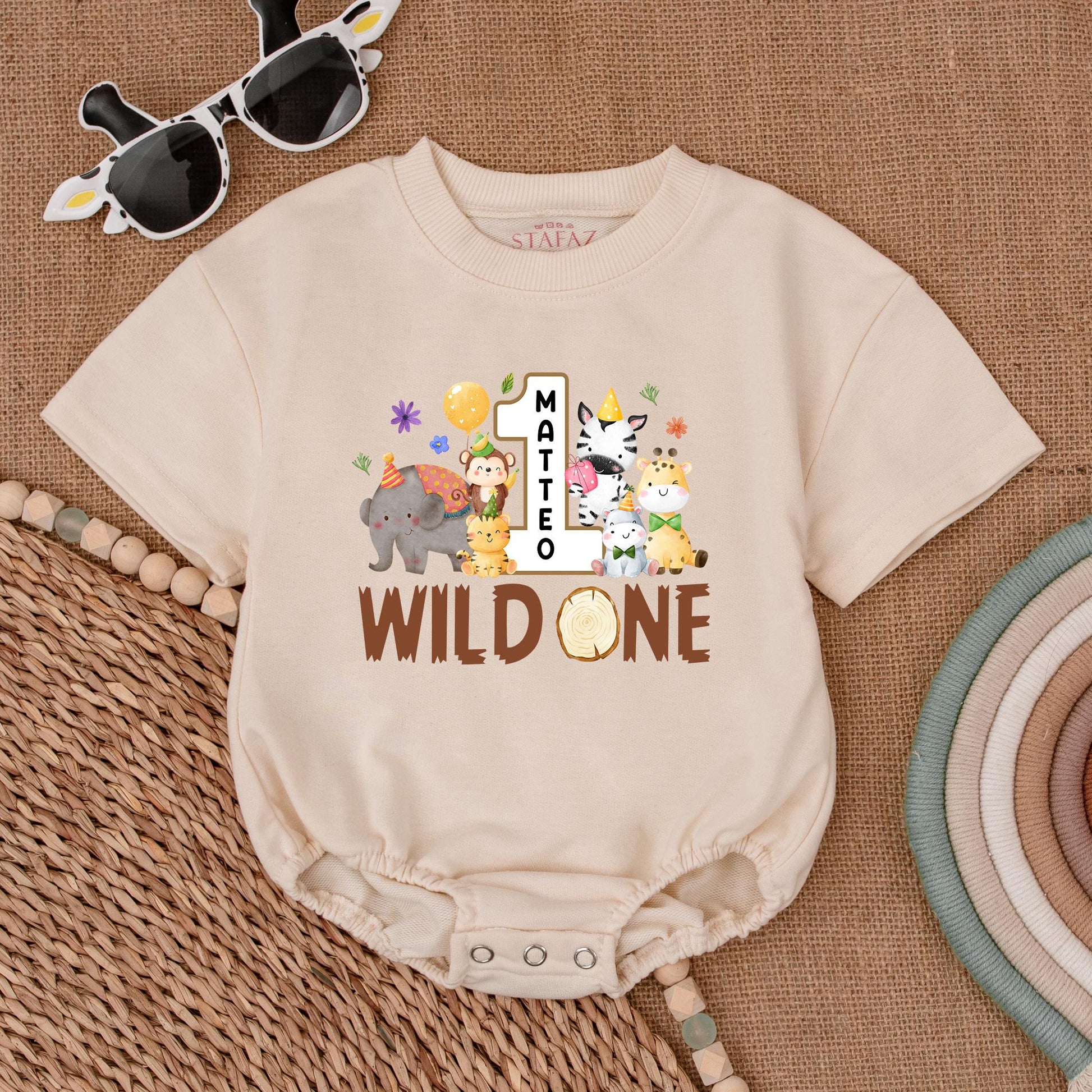 Safari First Birthday Romper, Jungle Animals, Personalized Outfit