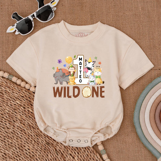 Safari First Birthday Romper, Jungle Animals, Personalized Outfit