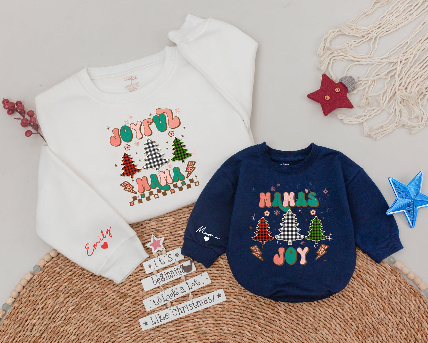 Matching Custom Christmas Sweatshirts for Mama and Mini Joy