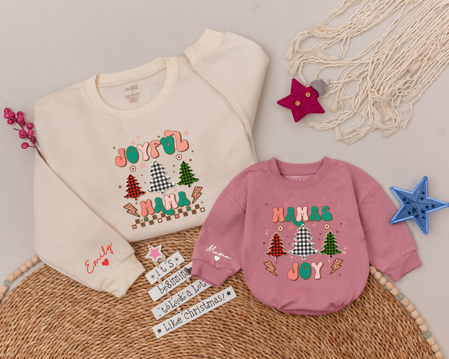 Matching Custom Christmas Sweatshirts for Mama and Mini Joy