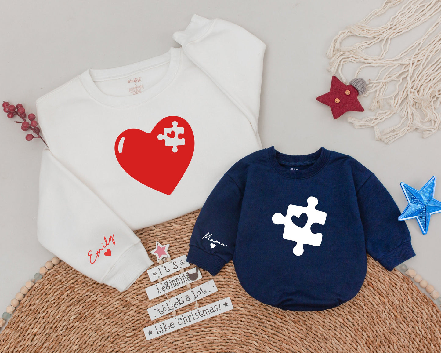 Matching Heart Piece Sweatshirt: Perfect Christmas Mom & Baby Outfit