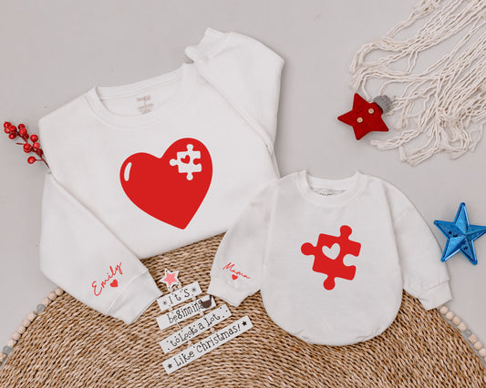 Matching Heart Piece Sweatshirt: Perfect Christmas Mom & Baby Outfit