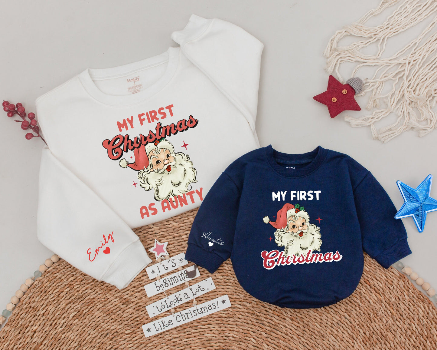 Matching Auntie & Baby Christmas Shirts | Personalized Family Gift