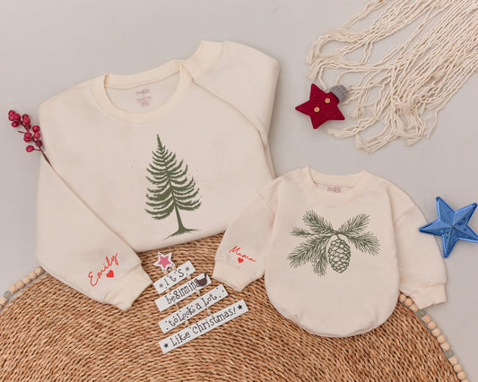 Matching Mom and Baby Christmas Sweatshirts: Pine Tree & Pinecone