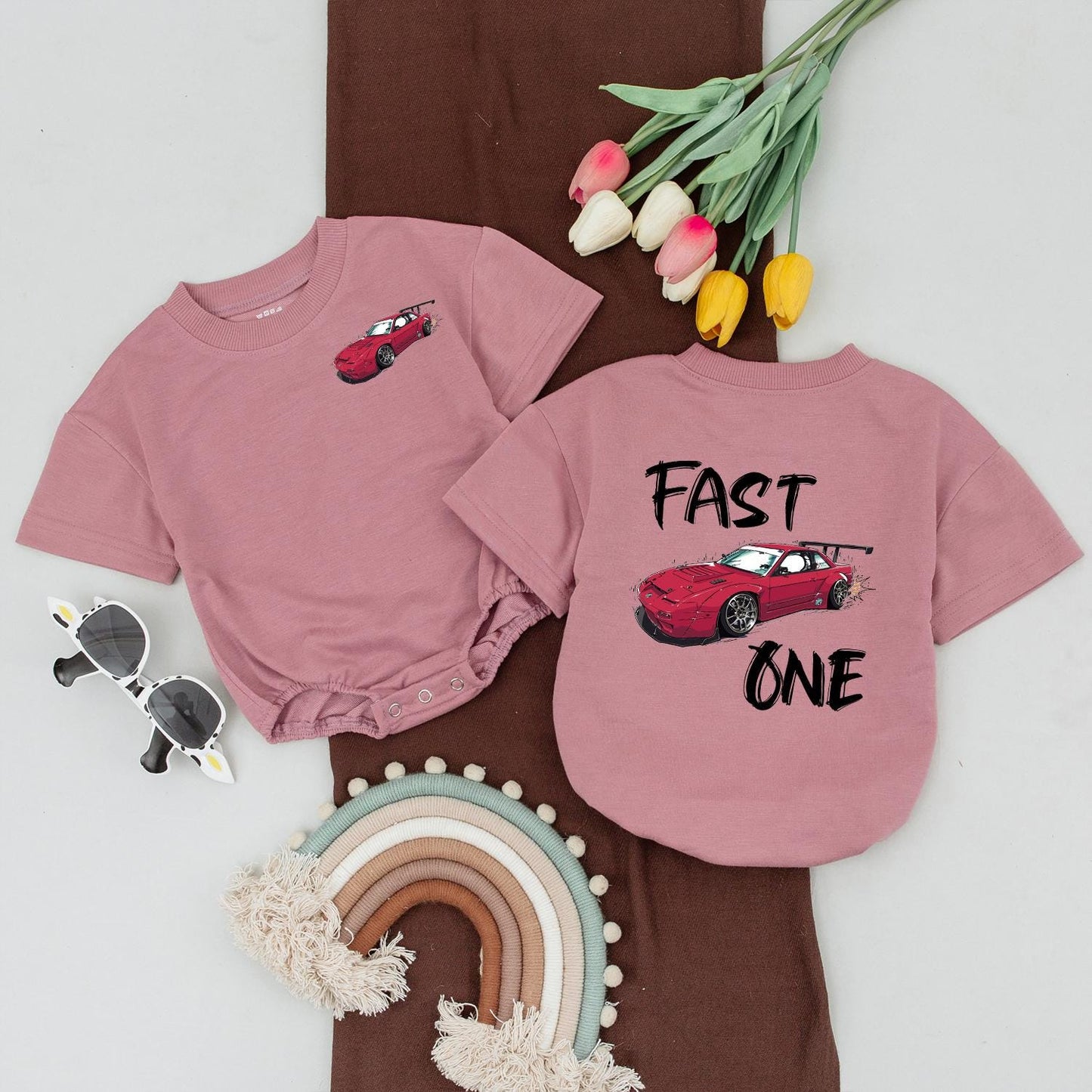 Race Car First Birthday Family Shirts - Matching Red Car Outfit