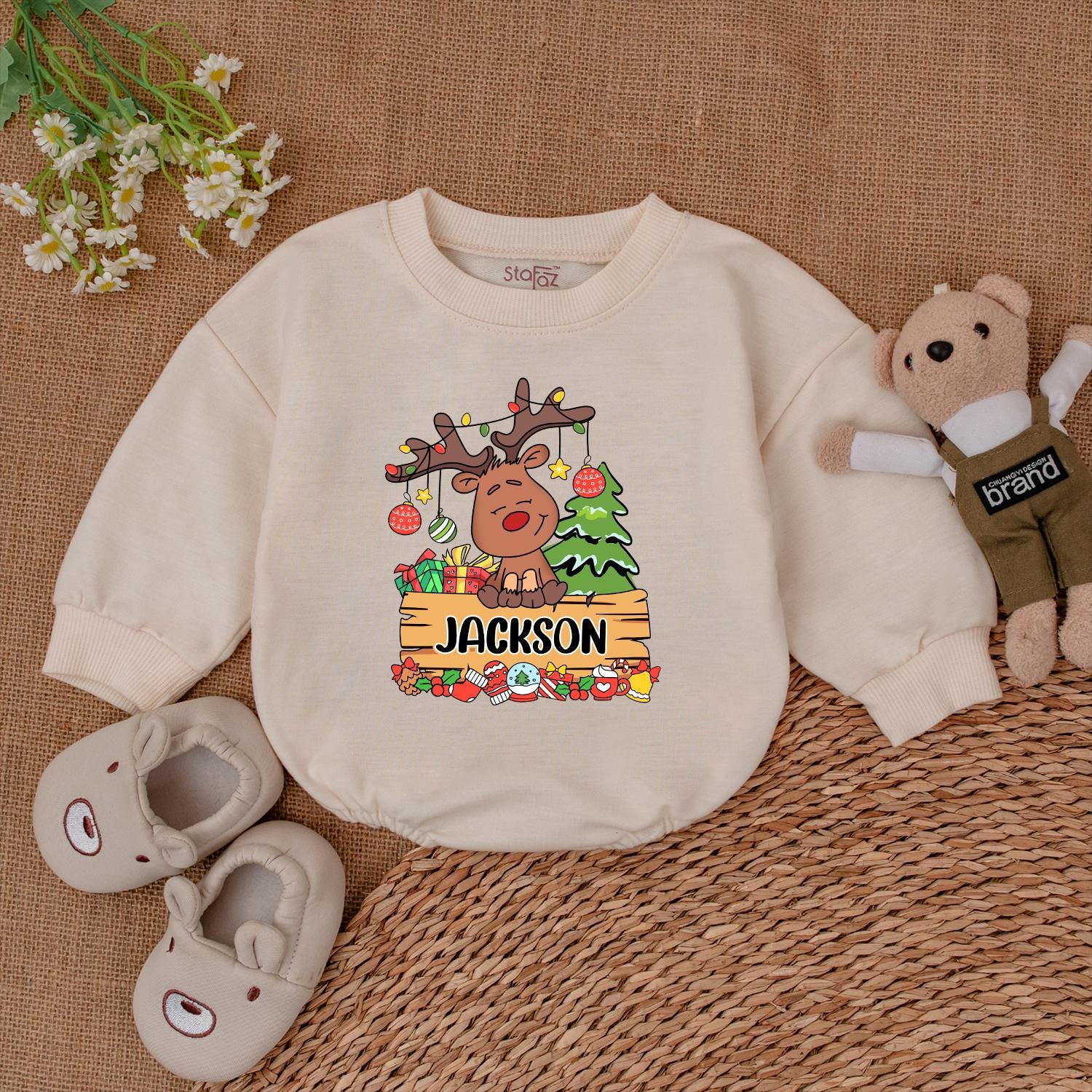 Custom Baby's 1st Christmas Romper, Personalized Xmas Bodysuit Gift