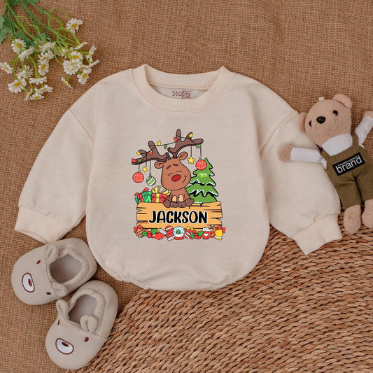 Custom Baby's 1st Christmas Romper, Personalized Xmas Bodysuit Gift