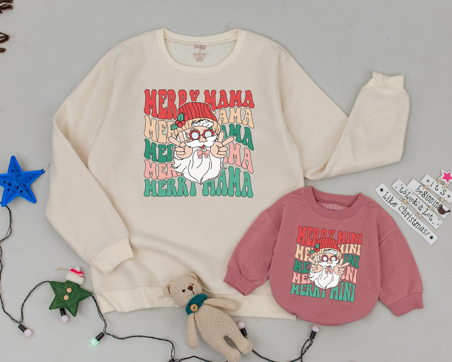 Retro Santa Sweatshirt for Family: Mama, Mini & Personalized Gifts