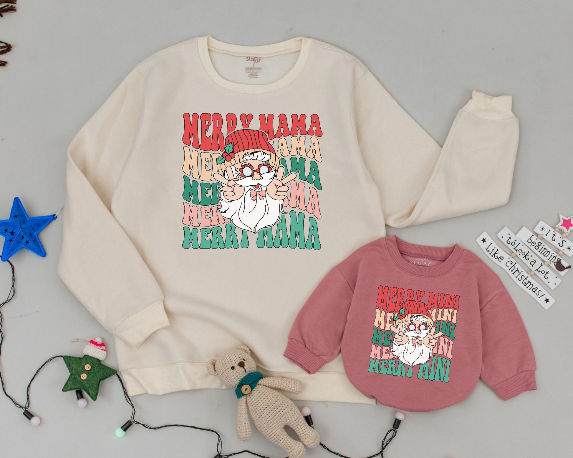 Retro Santa Sweatshirt for Family: Mama, Mini & Personalized Gifts