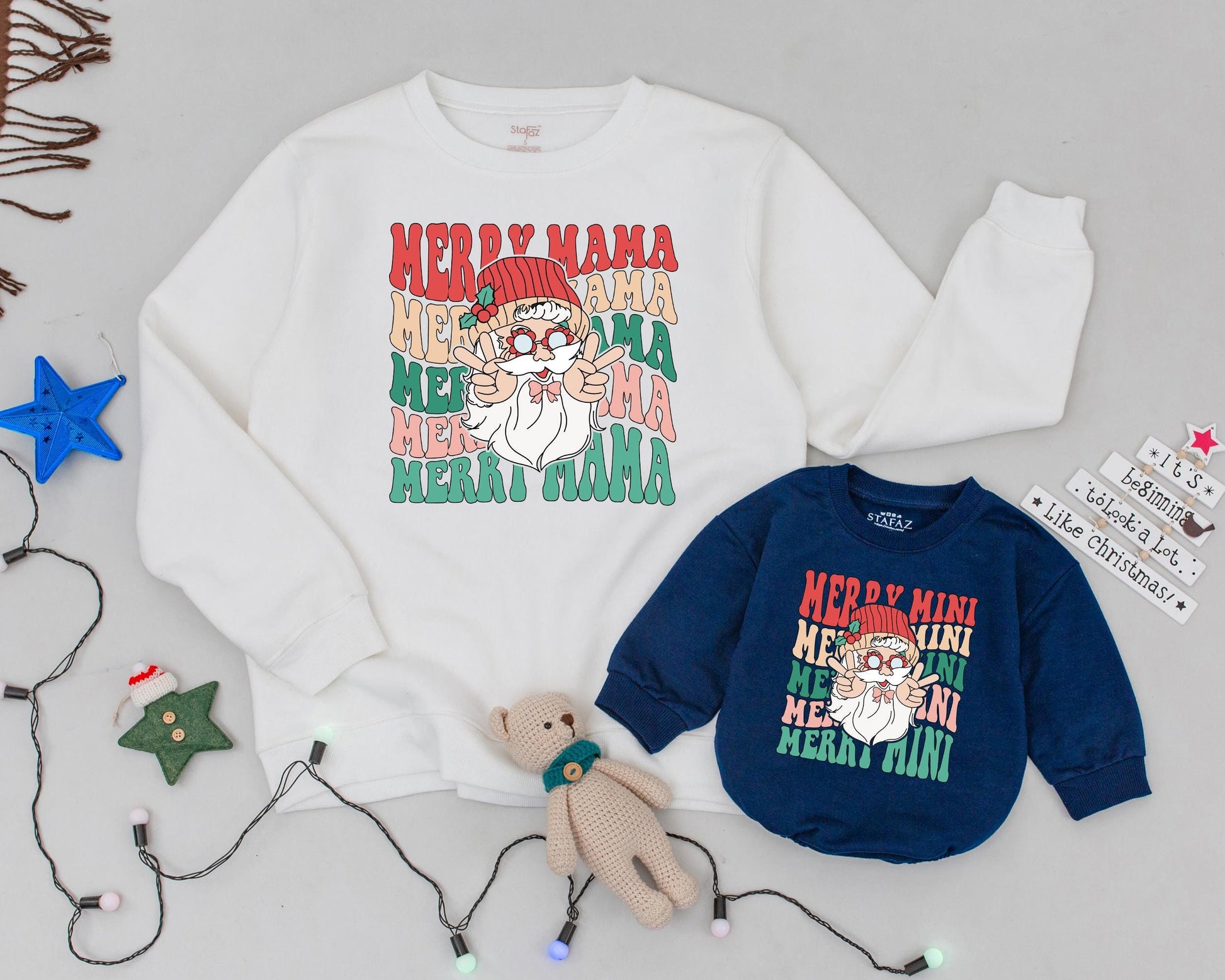 Retro Santa Sweatshirt for Family: Mama, Mini & Personalized Gifts