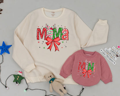 Matching Family Vintage Xmas Bow Sweater, Personalized Mommy & Me