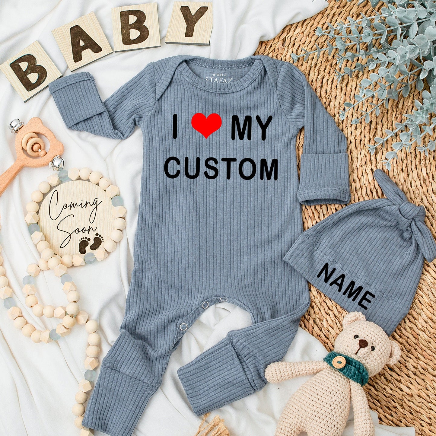 I Love My Custom Baby Bodysuit Sweet Pregnancy Announcement Outfit Newborn Gift Personalized Clothes Black Text Heart