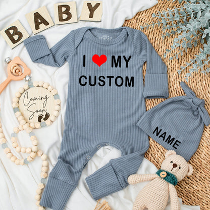 I Love My Custom Baby Bodysuit Sweet Pregnancy Announcement Outfit Newborn Gift Personalized Clothes Black Text Heart