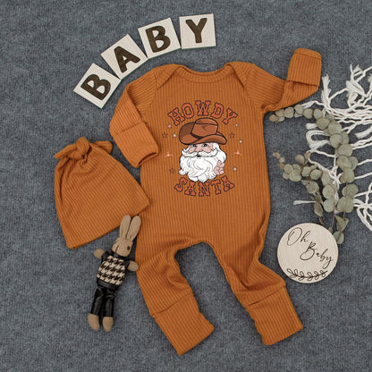 Howdy Santa Christmas Baby Bodysuit & Hat Set, Retro Cowboy Santa Outfit, Newborn Jumpsuit, Baby Shower Gift, First Christmas, Announcement, Xmas Style 135