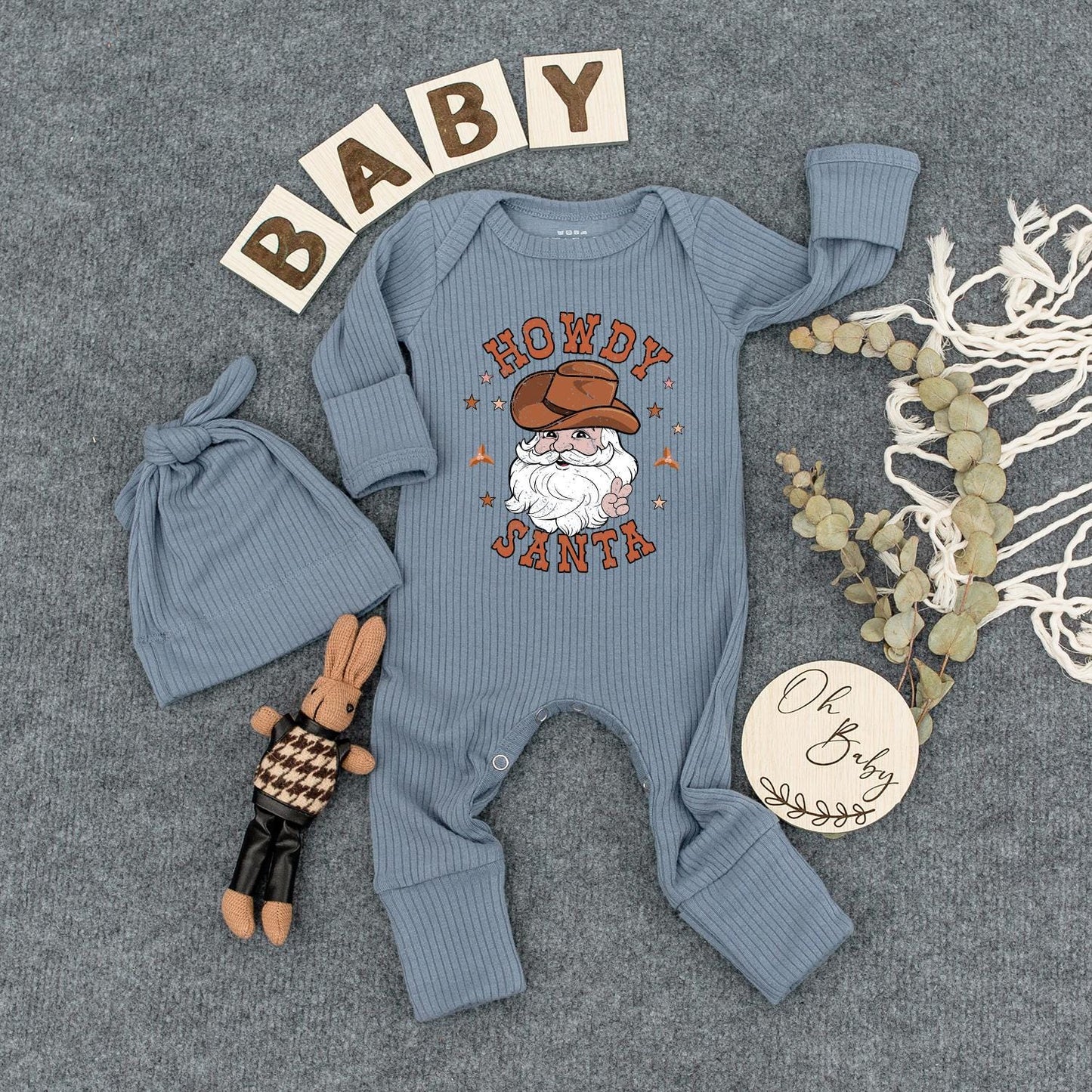 Howdy Santa Christmas Baby Bodysuit & Hat Set, Retro Cowboy Santa Outfit, Newborn Jumpsuit, Baby Shower Gift, First Christmas, Announcement, Xmas Style 135