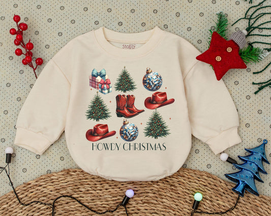 Western Christmas Romper, Baby Outfit, Toddler Holiday Clothes