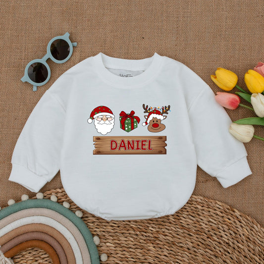 Custom Baby Christmas Romper: Cute Vintage Reindeer Holiday Outfit