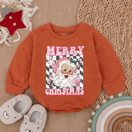 Retro Santa Baby Romper - Long Sleeve First Christmas Bodysuit