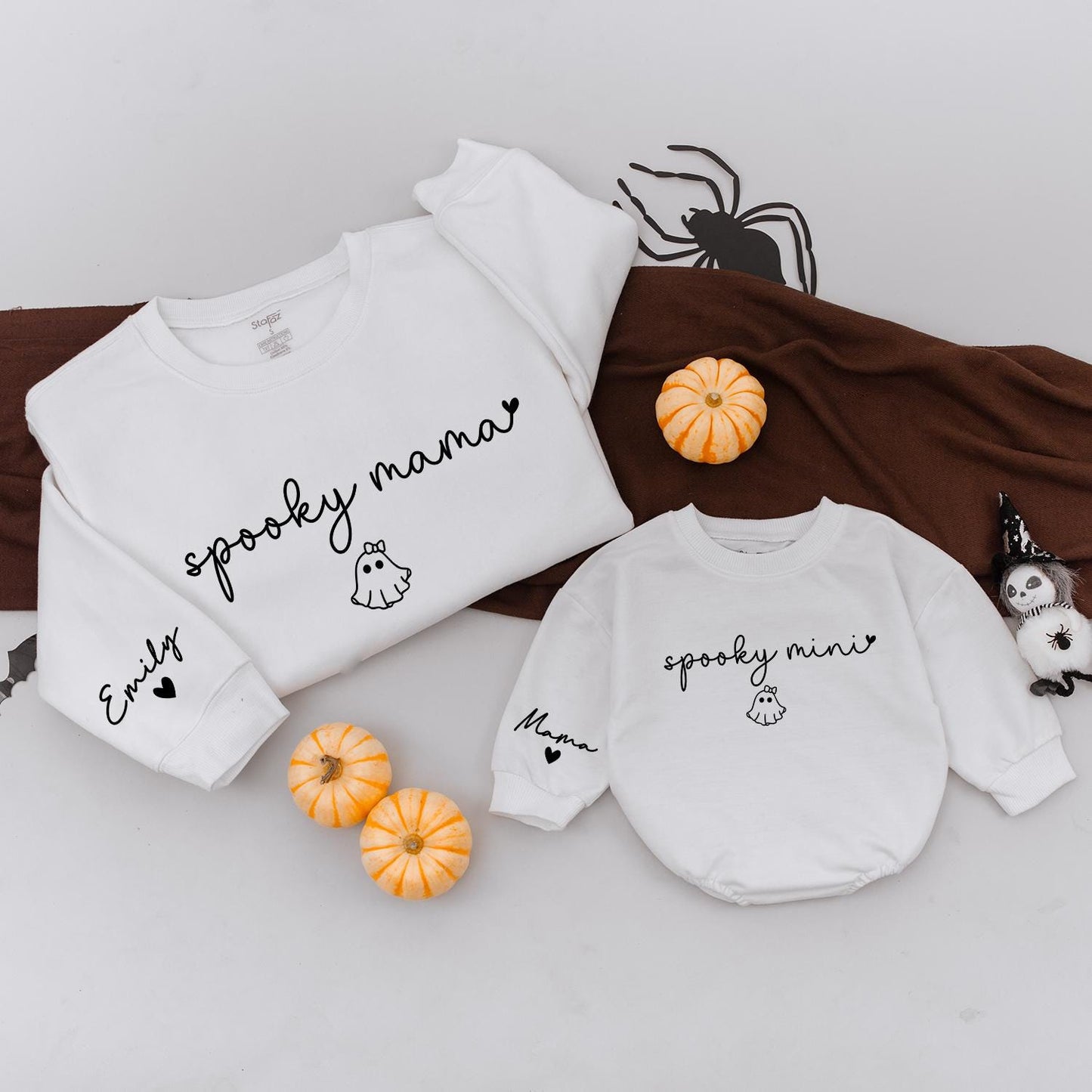 Matching Halloween Outfits: Cute Ghost Retro Mama & Mini Sweaters