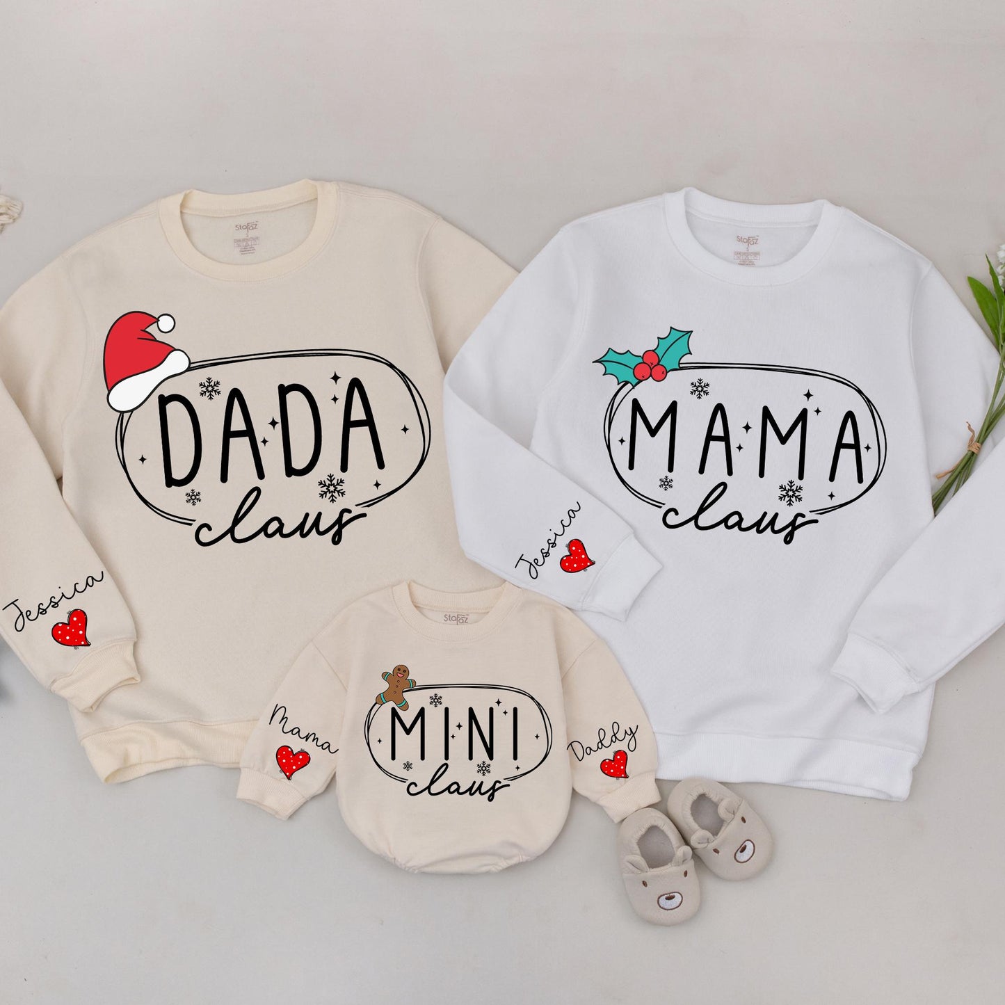 Matching Family Christmas Sweatshirts: Mama, Dada, and Mini Outfits