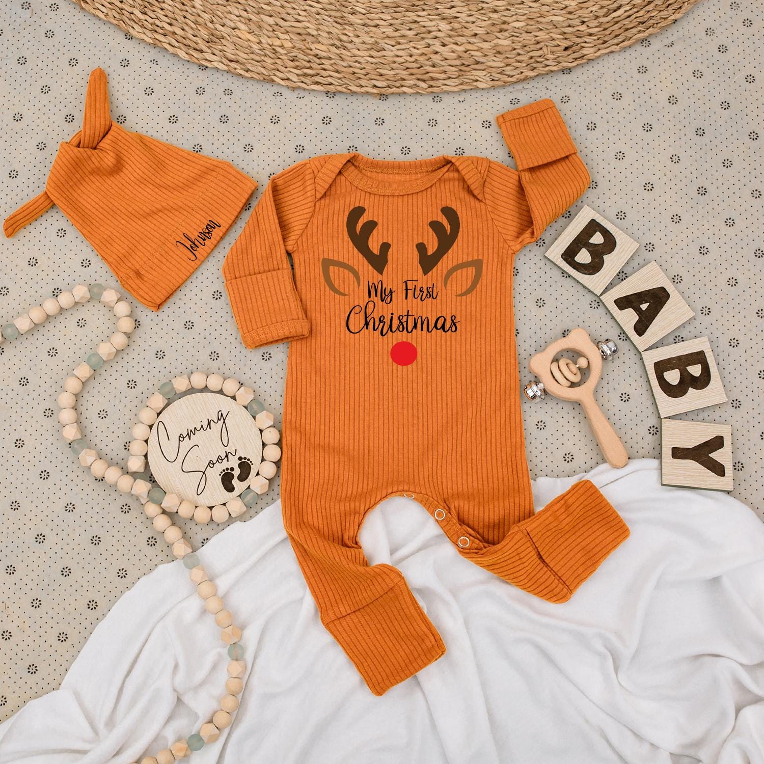 My First Christmas Baby Reindeer Romper - Soft Newborn Holiday Outfit for Baby Boy or Girl, Festive Gift