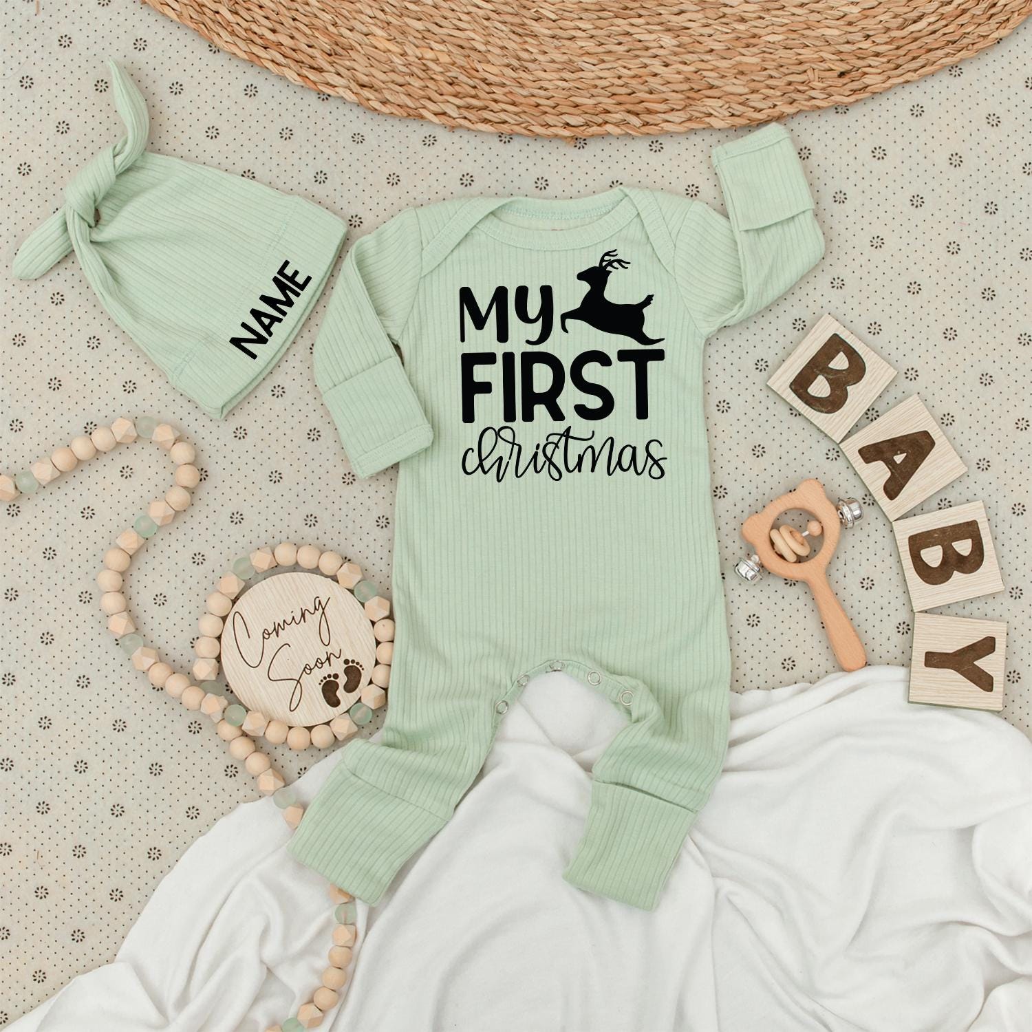 My First Christmas Baby Long Sleeve Romper Black Reindeer Design Soft Festive Newborn Going Home Outfit Boys Girls Holiday Gift Idea