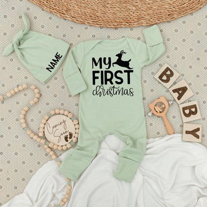 My First Christmas Baby Long Sleeve Romper Black Reindeer Design Soft Festive Newborn Going Home Outfit Boys Girls Holiday Gift Idea
