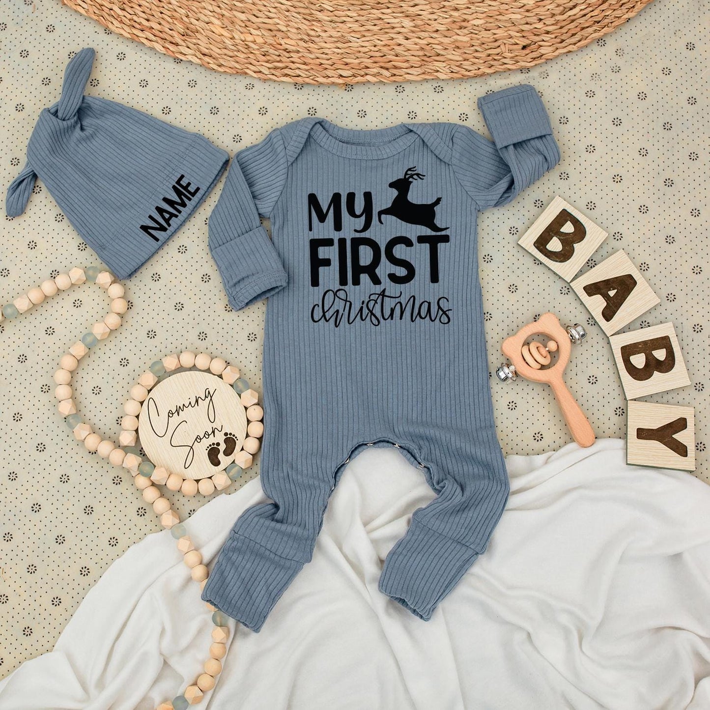 My First Christmas Baby Long Sleeve Romper Black Reindeer Design Soft Festive Newborn Going Home Outfit Boys Girls Holiday Gift Idea