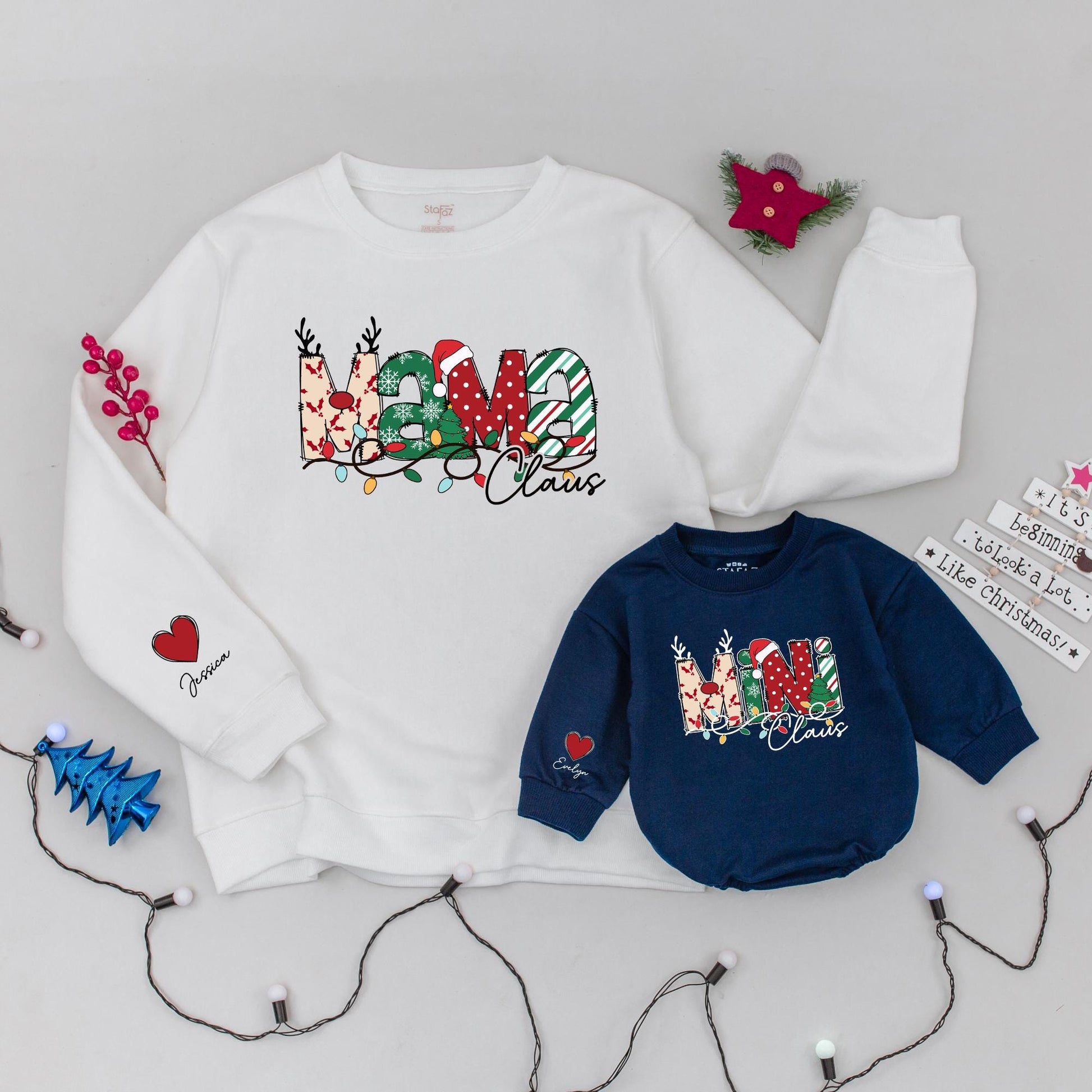 Festive Family Claus Sweaters: Matching Mom & Baby Christmas Outfits