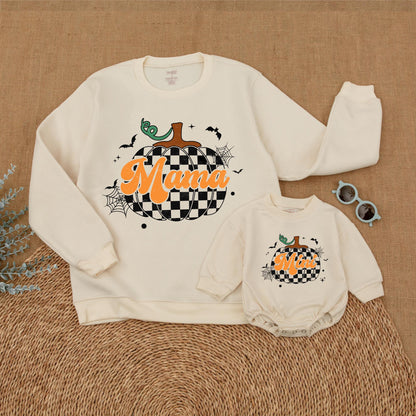 Matching Pumpkin Outfits: Thanksgiving Baby Romper & Mommy Sweaters