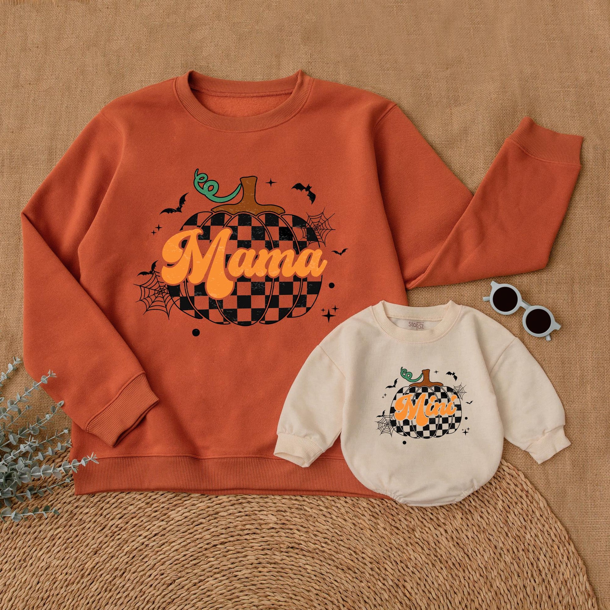 Matching Pumpkin Outfits: Thanksgiving Baby Romper & Mommy Sweaters