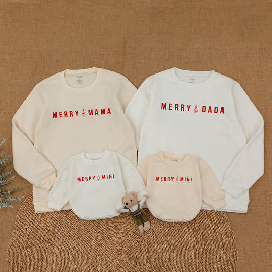 Merry Mama & Me Christmas Sweatshirt Red Tree Design Matching Family Holiday Outfit