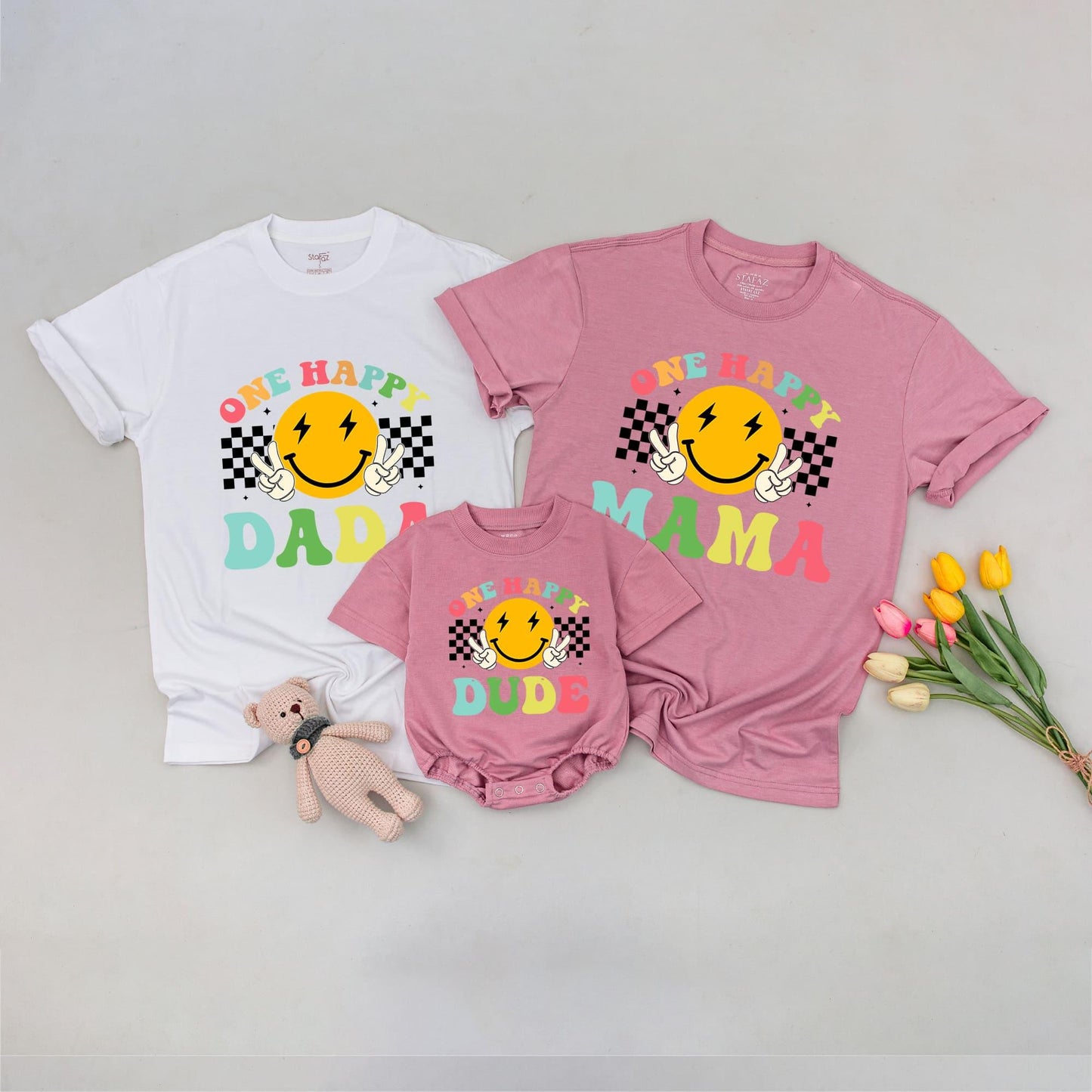 Smiley Birthday Shirt Set: Retro Family 1st Birthday Outfit