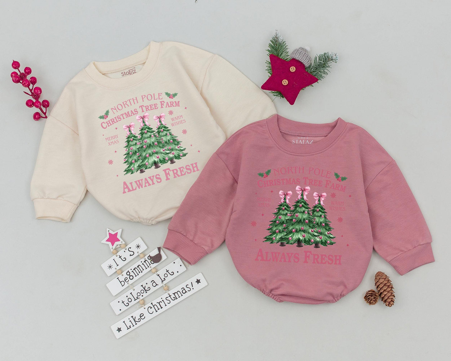 Vintage Christmas Outfit Set: Romper & Toddler Sweater Gift