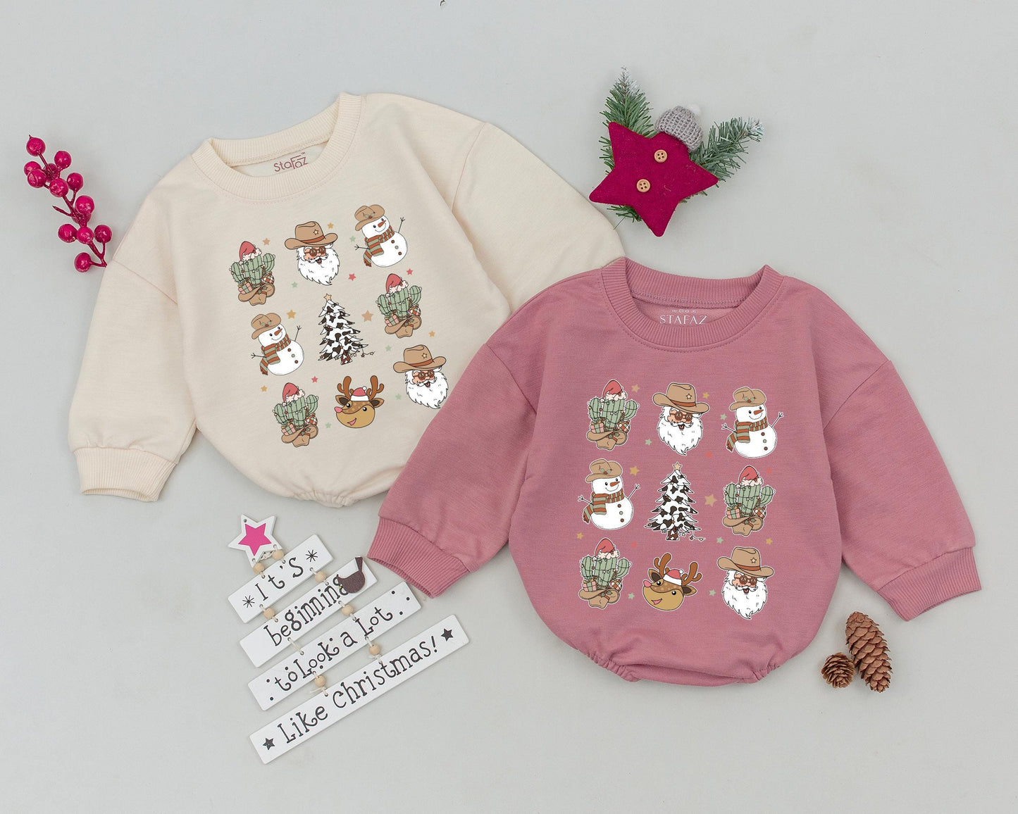 1st Christmas Baby Outfit: Western Romper & Vintage Cowboy Style