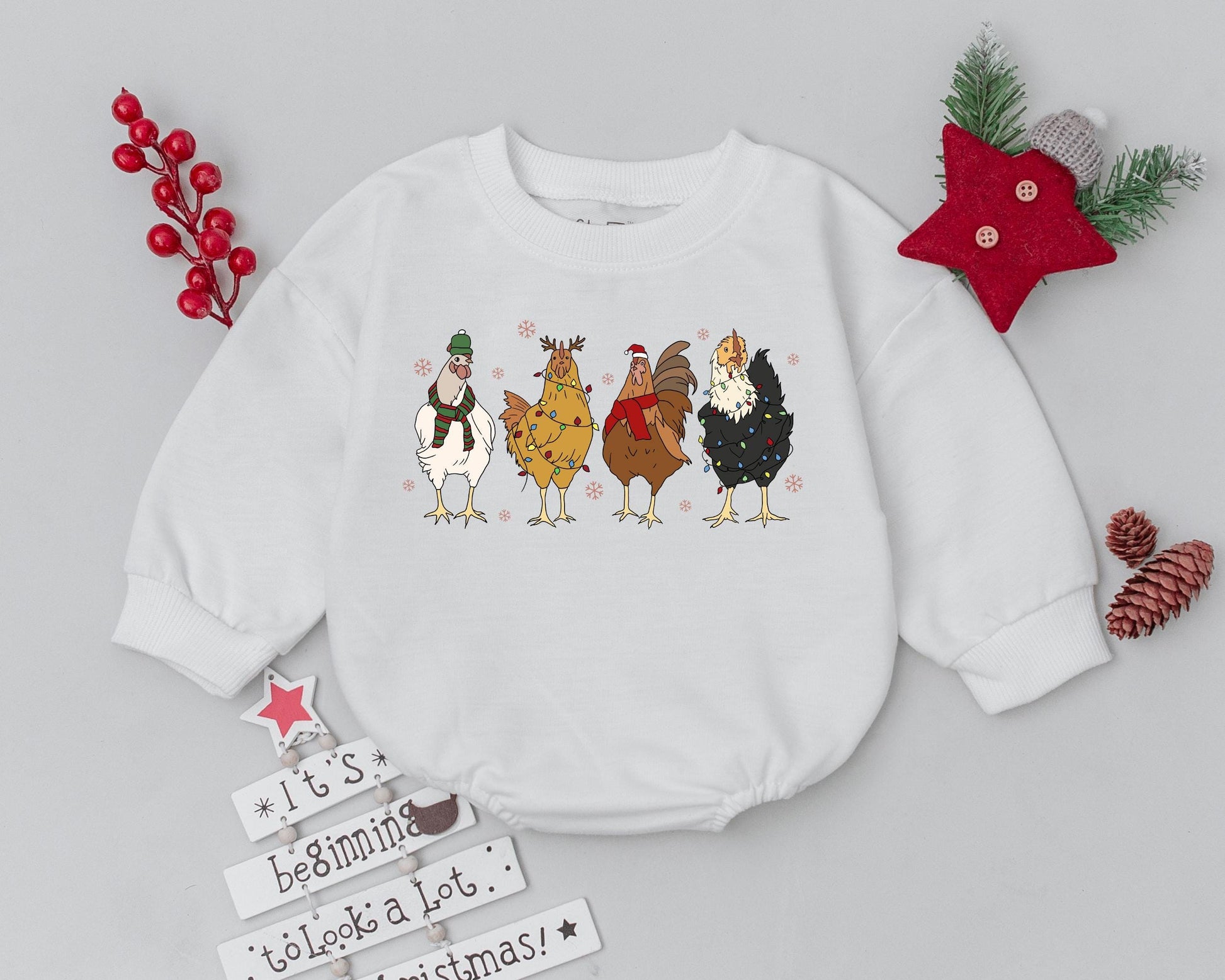 Christmas Chickens Baby Romper: 1st Christmas Outfit & Shower Gift