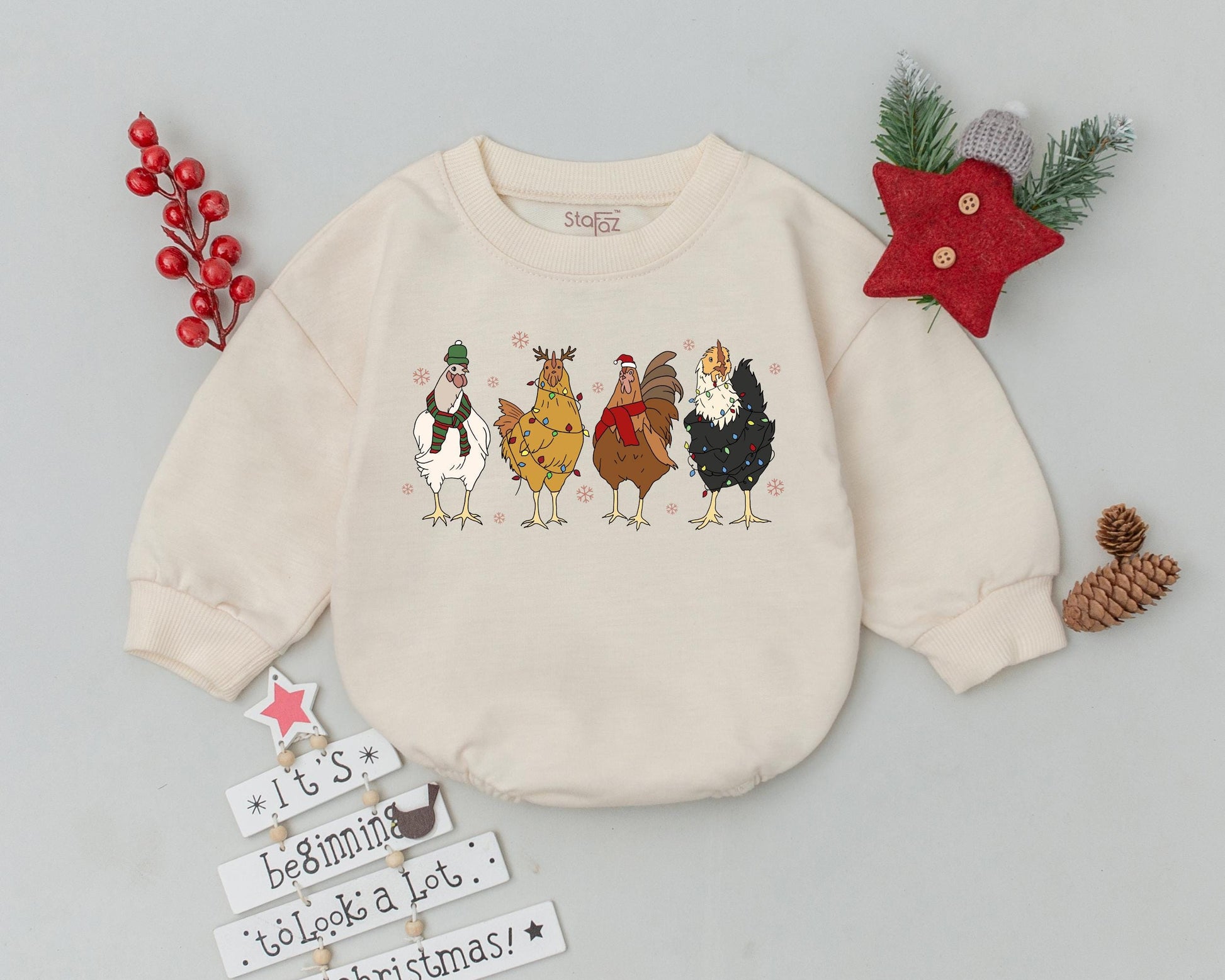 Christmas Chickens Baby Romper: 1st Christmas Outfit & Shower Gift