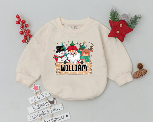 Personalized Vintage Santa Bubble Romper: First Christmas Outfit