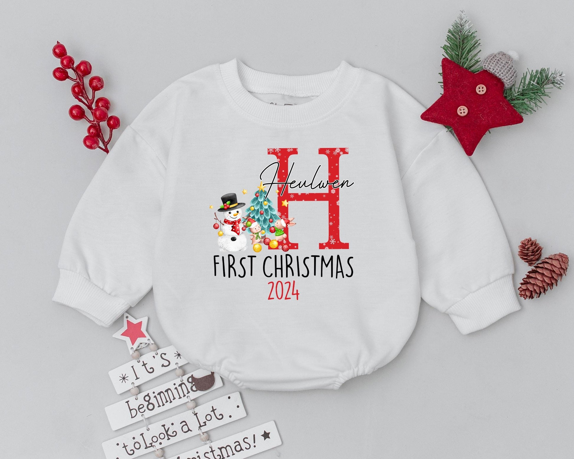 Custom Baby Christmas Outfit - Personalized Name Bubble Romper