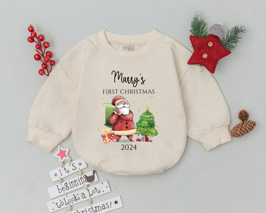 Vintage Santa Personalized Romper: First Christmas Baby Bodysuit