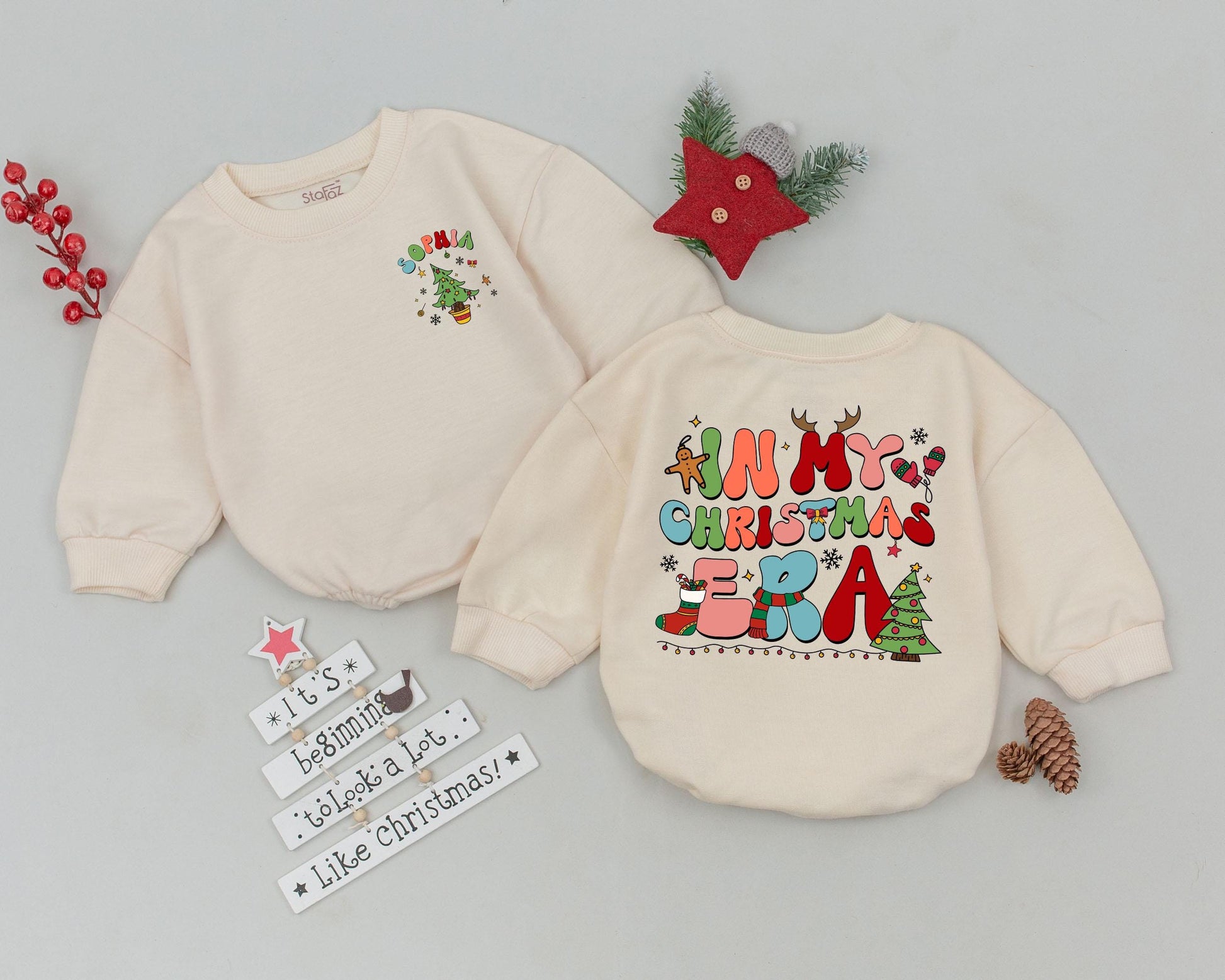 Groovy Christmas Bubble Romper – Personalized First Holiday Outfit